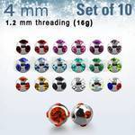xmjb4s pack 10 bolas multi joya acero 316l brillo espejo 4mm 1 cristal 4 cristal lados rosca distribuidor