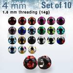 xmjbt4 pack 10 bolas multi joya acero 316l anodizado 4mm 1 cristal 4 cristal lados rosca venta