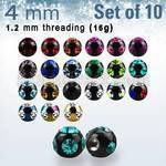 xmjbt4s pack 10 bolas multi joya acero 316l anodizado 4mm 1 cristal 4 cristal lados rosca mayorista