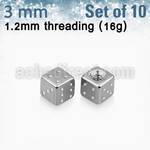 xsdi3 pack 10 dados acero quirurgico brillo espejo 3mm rosca mayorista