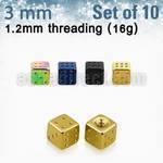 xsdit3 set 10 dados acero quirurgico anodizado 3mm rosca venta