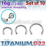 xucb16gi titanium g23 internal circular barbell posts 10pcs