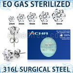 zerz sterilized steel ear studs prong set cz one pair